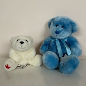 Lot of 2 Vintage Stuffed Bears - White Stuffed Canadian Polar Bear & Blue Bear